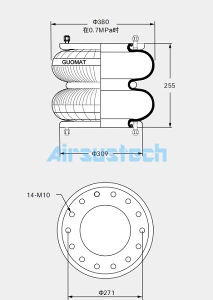 AIRSUSTECH 2H350255 Flange Connection Air Spring with 14-M10 Screws Air Actuator
