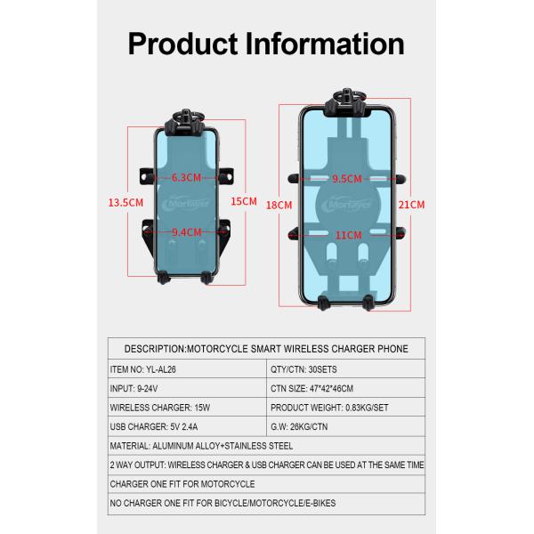 15W 5V 2.4A Motorcycle Wireless Charger Mount Waterproof