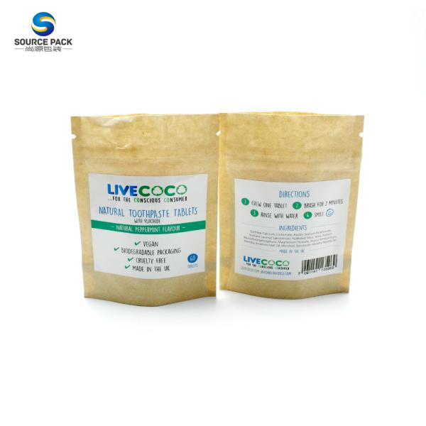 Food Packaging Stand Up Pouch Zipper Kraft Paper Bag Eco Friendly Biodegradable