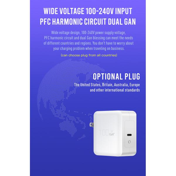 High Power Qc 3.0 Usb Wall Charger 100w Gan Travel Charger Overvoltage Protection
