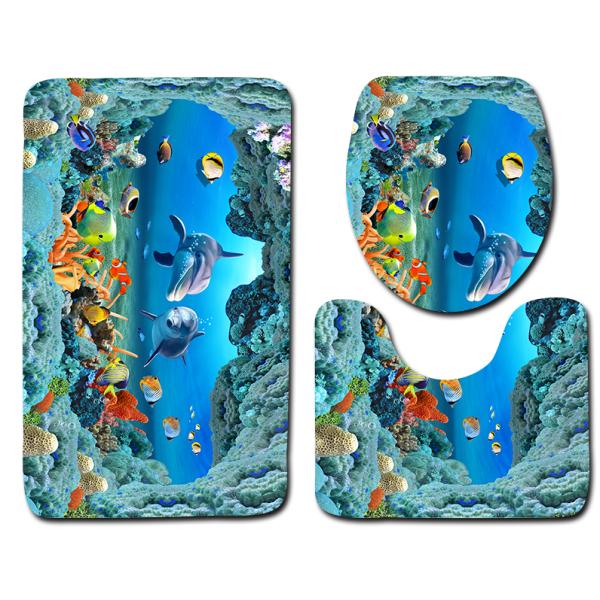 Dolphin Beach Toilet Seat Cushion Anti Skip Toilet Tank Cover Set