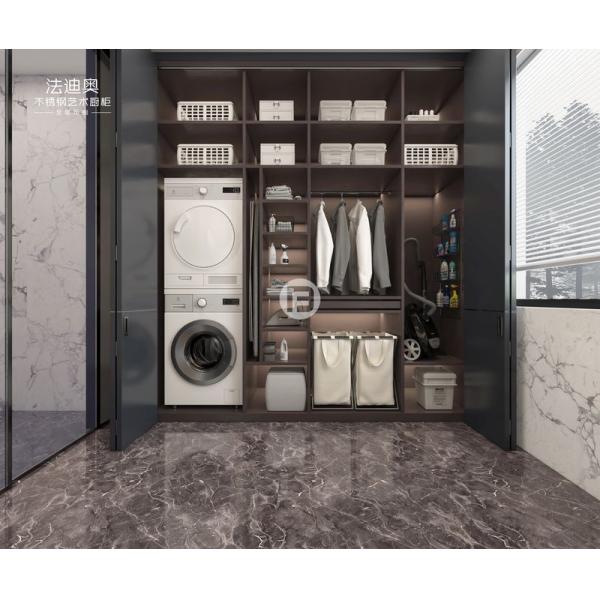 Crystal Ink Grey Stainless Steel Laundry Cabinet with Sliding Doors