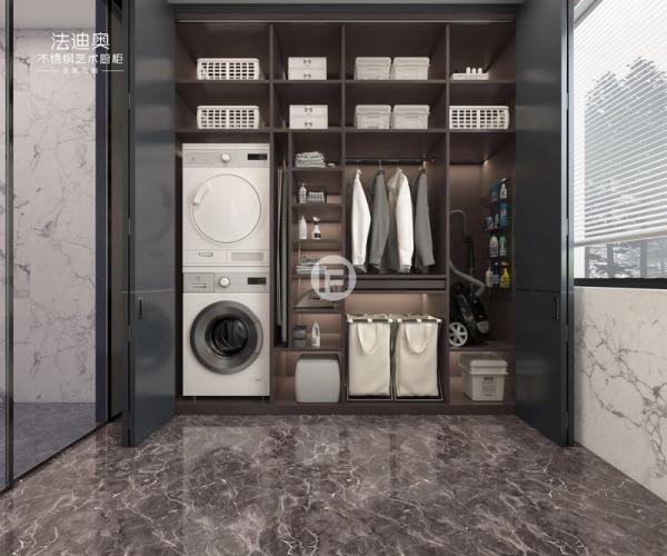 Fadior Crystal Ink Grey Stainless Steel Laundry Cabinet with Sliding Doors And Multiple Storage Solutions