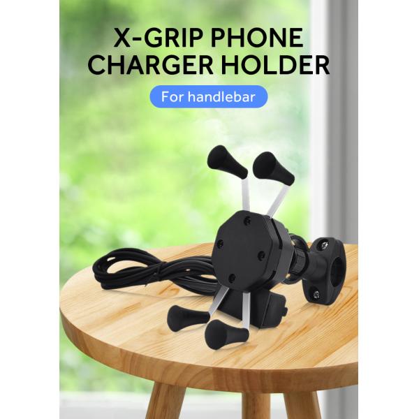 Black 5V 2.5A X Claw Motorcycle Phone Mount For Iphone 11 0.3KG