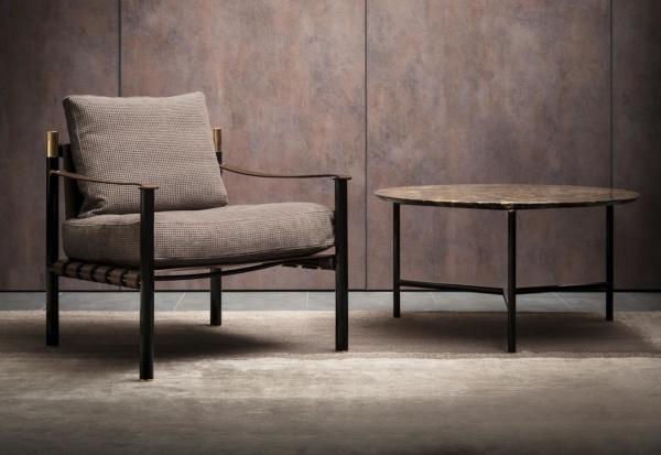 Flou Iko Fiberglass Arm Chair With Tubular Steel Frame / Leather Straps Back