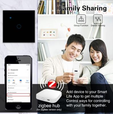 1Gang Smart Tuya Zigbee Switch Tipo 86 Preto UE/Reino Unido Padrão App Controle Remoto Precisa de Fio Neutro Necessário
