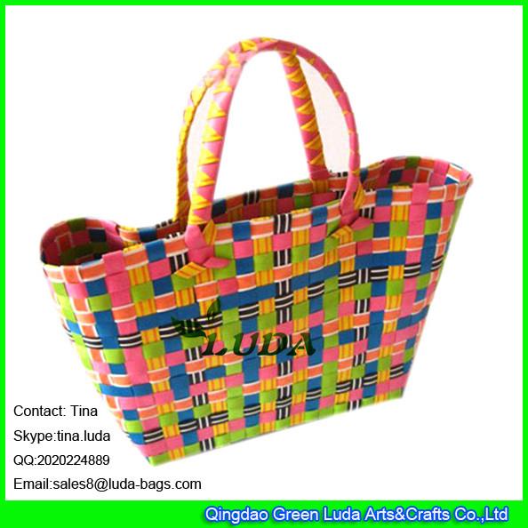 LUDA women colorful straw tote bag plastic straw beach bag