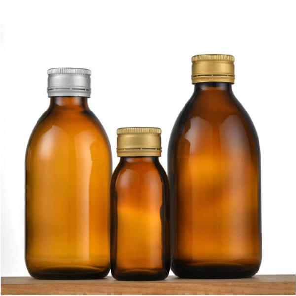 Medical Oral Liquid Amber Glass Syrup Bottle 60ML 100ML 500ML With Aluminum Cap