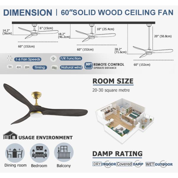 Material do corpo da lâmpada Metal 60 polegadas poderoso ventilador de teto LED de alto fluxo de ar para sala de estar
