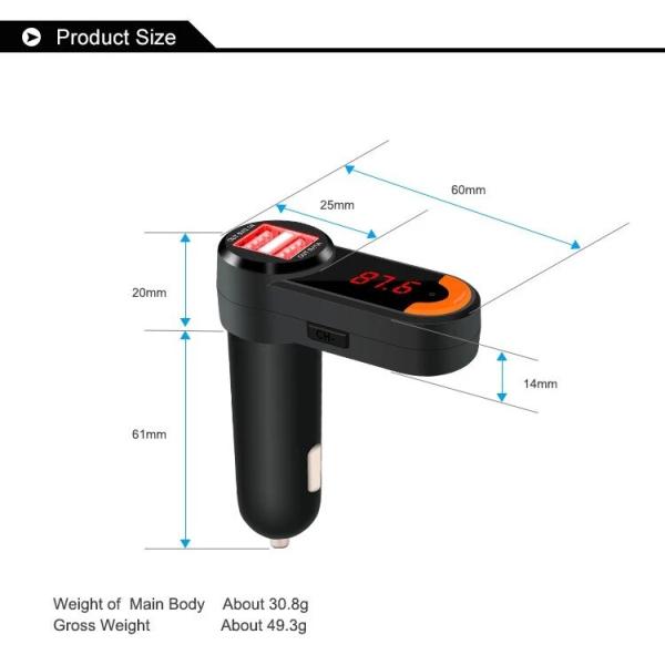 Wireless Bluetooth FM Transmitter With Dual USB Ports Car Charger
