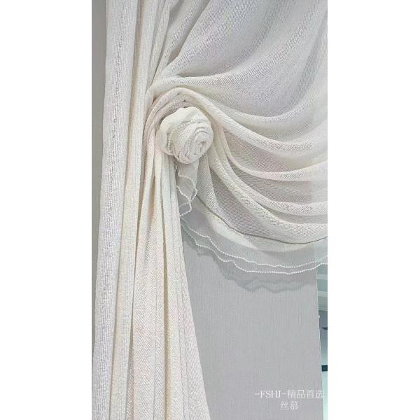 Hollowed White Cotton Lace Embroidery Muslin Curtains Blackout Window Hotels Hospitals