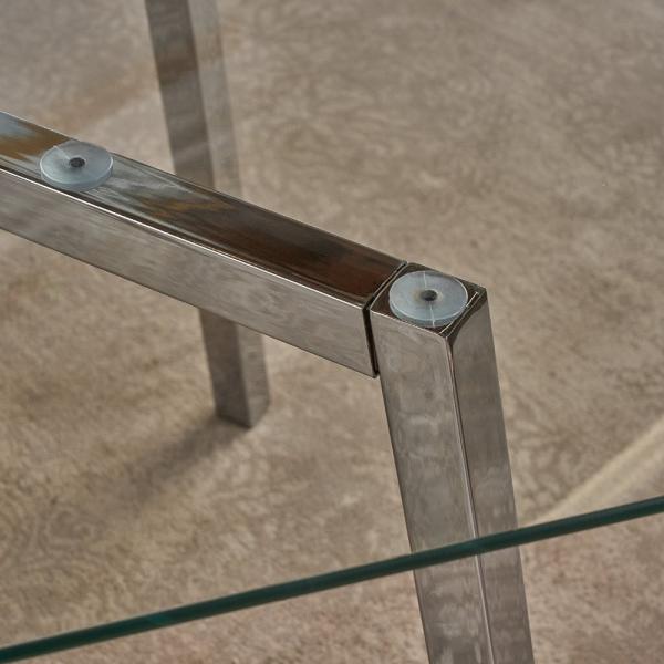 Glass Top Crossing Steel Leg 130cm Modern Dining Table