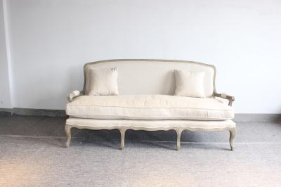Event french style sofa with linen faric oak wood sofa 3 seaters upholstered sofa wedding sofa