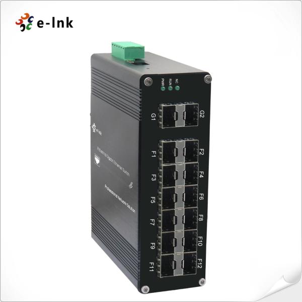 Interruptor de fibra de aluminio industrial L2+ administrado con 12 puertos 1000X SFP + 2 puertos 1000X SFP