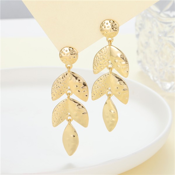 Hot Selling Luxury Brass 14K Gold Plated Dangle Design Tree Leaf Silver Needle Jewelry  Stud Earrings for Girls Party Gifts