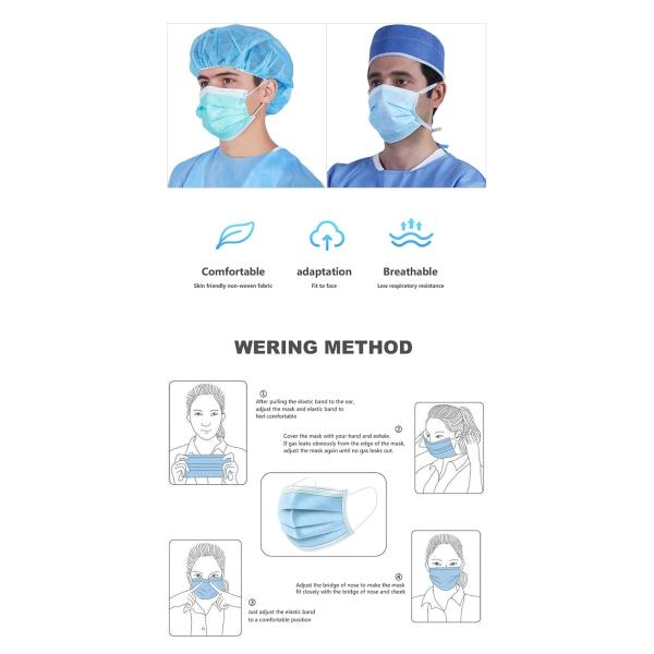 Blue Color 3 Ply Disposable Face Mask , Skin Friendly Dust Protection Mask