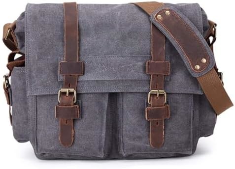 SECHUNK VINTAGE MILITARY LEATHER CANVAS LAPTOP BAG MESSENGER BAGS MEDIUM