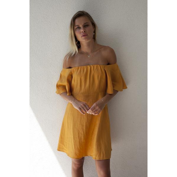 Summer women off shoulder golden dress