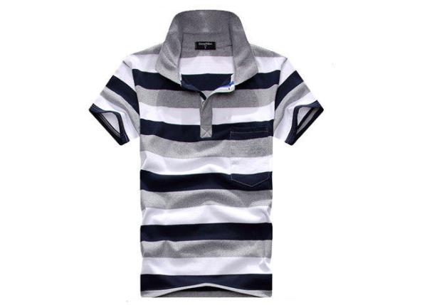 Fashionable Style Casual Work Uniforms , Classic Mens Polo Shirts With Yarn Dyed Stripe