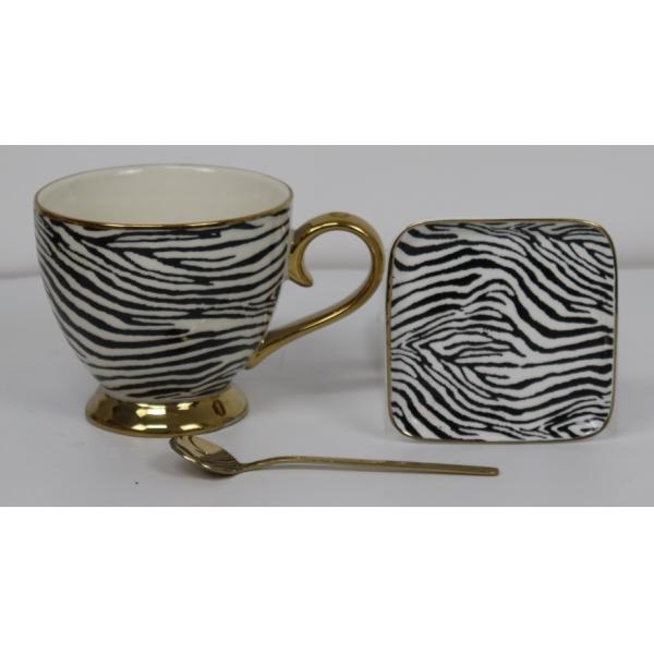 470cc footed mug with 9.5cm square dish 304 stainless steel spoon tableware ceramic gift set