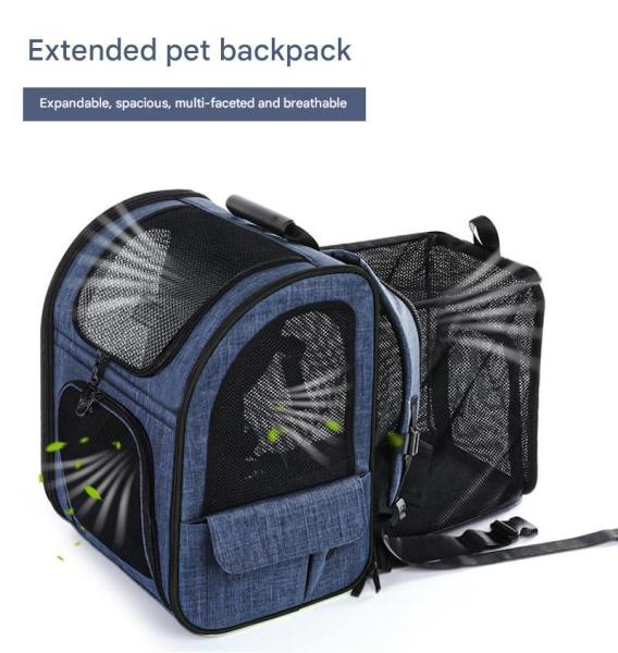 Outdoor 33.5*27*42CM Blue Cationic Oxford Expandable Pet Travel Backpack Soft Fabric Lovely Pet Necessities For Your Satisfied Companions