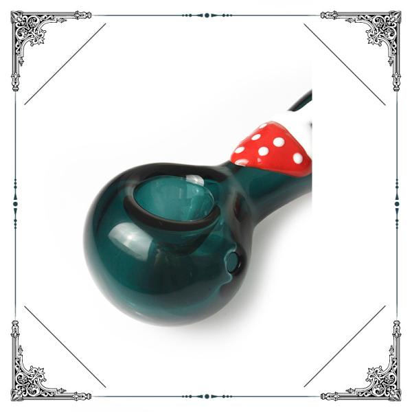 Glass Smoking Pipe Spoon Mini Hand Pipes with 3D Mushroom 4 Inches Hand Painted Pocket
