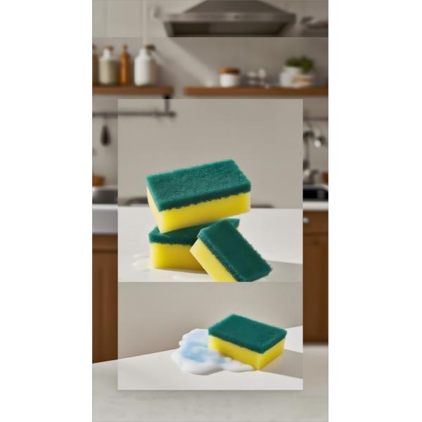 Double-Headed Green-Yellow Scrub Brush – Durable, Bristle-Soft, Stain-Removal, Eco-Friendly Melamine resin sponge