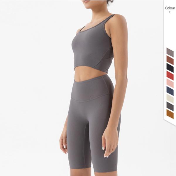 o Activewear da ioga 210gsm ajusta grupos curtos do motociclista de duas partes com nervuras