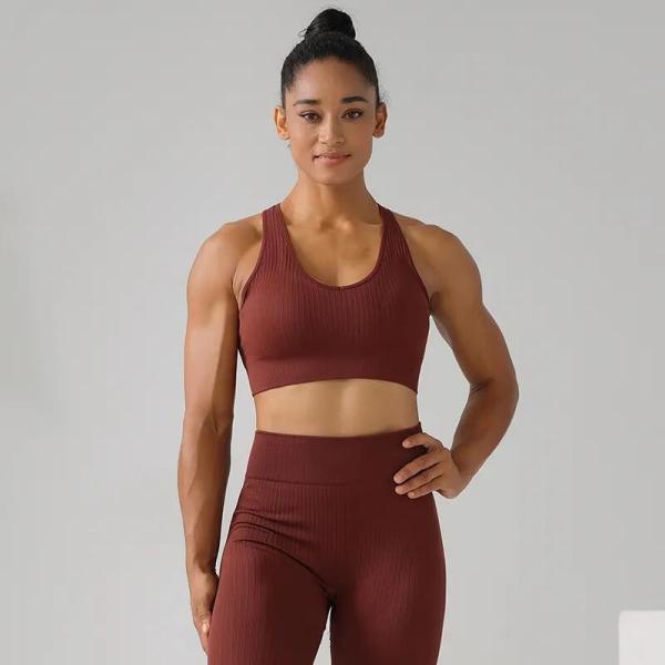 Ribbed Zipper Women Gym Set 6 Piece Seamless Activewear Plain Dyed