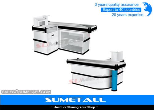 Fast Supermarket Checkout Counters Cashier Desk With Metal Countertops Anti - Slip