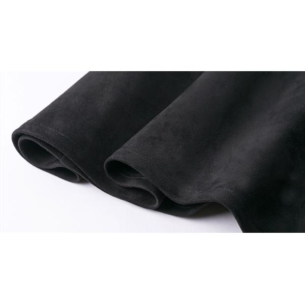 Black Wide Hem Ladies Dress Skirt Suede Skirt Calf Length With Belt