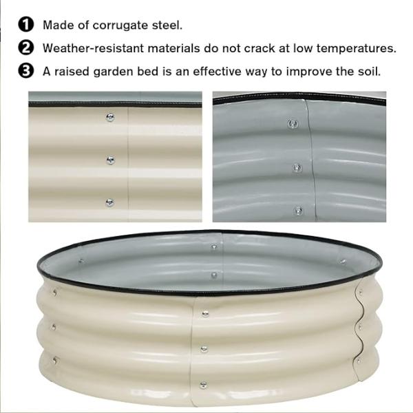 Modern Round Galvanized Garden Beds Above Ground Metal Planters For Vegetable 3.5*0.92 Ft