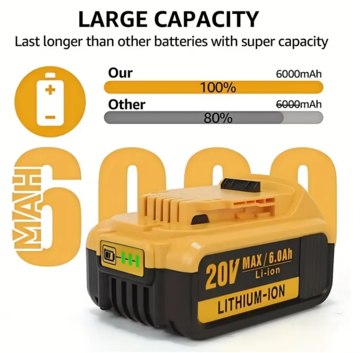 DCB206 20V 6Ah 18650 Lithium Battery Pack 800 Cycles For Power Tools