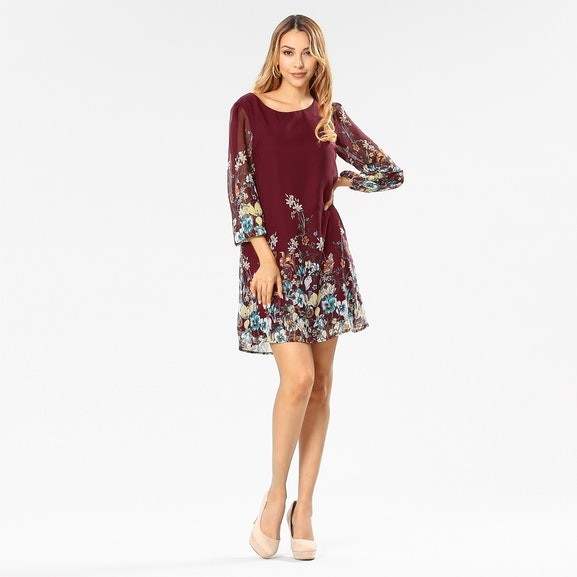 Newest Design Women Mini Chiffon Dress with 3/4 Sleeves