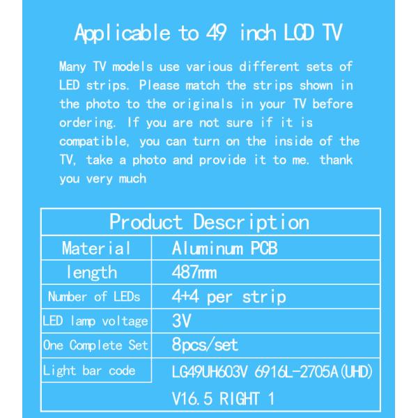 49UH620V 49LH570V LG TV Backlight 49UH6500 49UH650V 6916L-2705A UHD V16.5 RIGHT 1