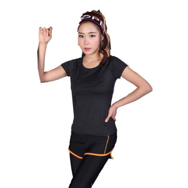CPG Global Spring Summer Stretched 2 Pieces Sets Short Sleeves Gym Running Sports Shirt with Yoga Pant S41+J01
