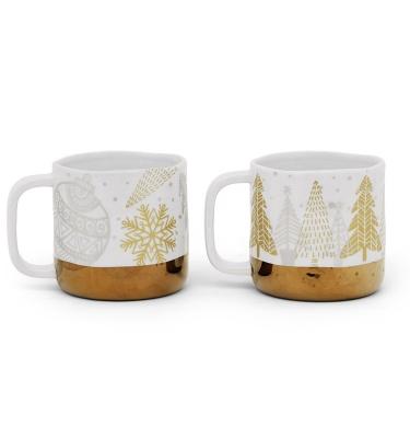 Christmas Mug Ceramic Tea Coffee Mug Electroplated Decal Porcelain Golden White