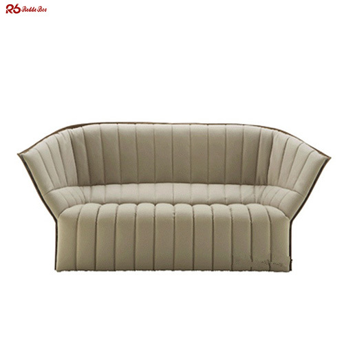 Wing Back Channeled Curved Leather Sectional Sofa Furniture Waterproof