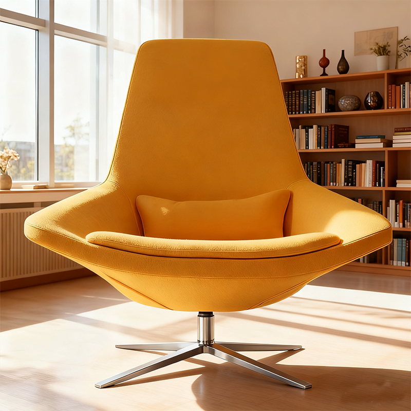 Lazy Lounge Chair for Living Room & Bedroom Single Leisure Soft Comfortable Upholstered Chair Metal Base High-Back Armchair