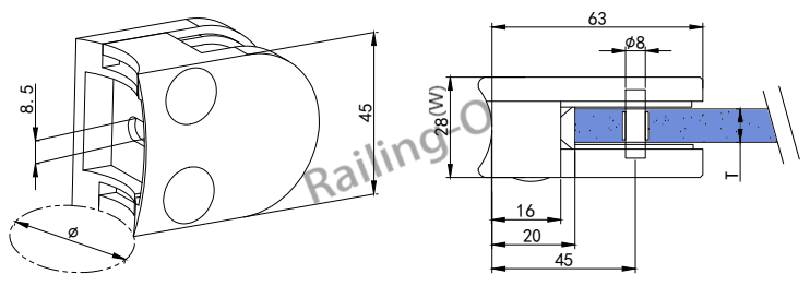 8mm - 12.76mm Stainless Steel Glass Clamp Clips AISI SS304 SS316 Satin Mirror