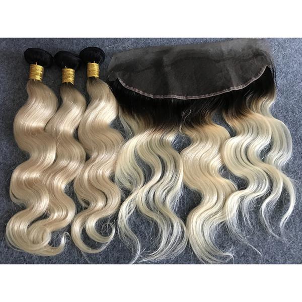 Long Russian Ombre Human Hair Extensions Body Wave With Ear to Ear 13x4 Lace Frontal