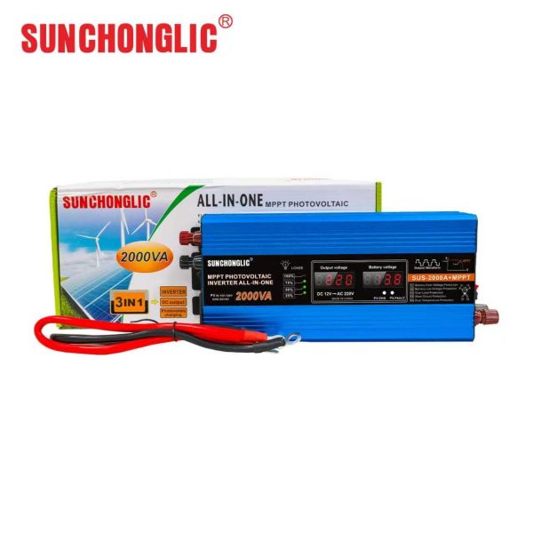 This 2000W MPPT solar charge inverter features a modified sine wave output and converts 12V DC to 220V AC power.