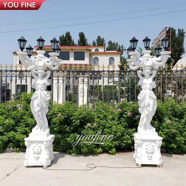 Western Style Lady Sculpture Light Garden Marble Antique Statue Lamp