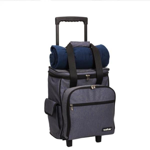 Pull rod Picnic Bag with 4 wheels Cooler Compartment, Wine Holder, Waterproof Picnic Blanket wholesale