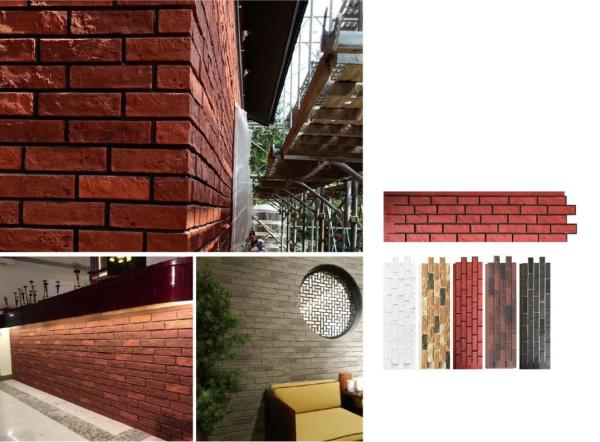 Vermelho 1160x300x25mm Pedra cultivada tijolo azulejos antigos Pedra PU decorativa interior e exterior