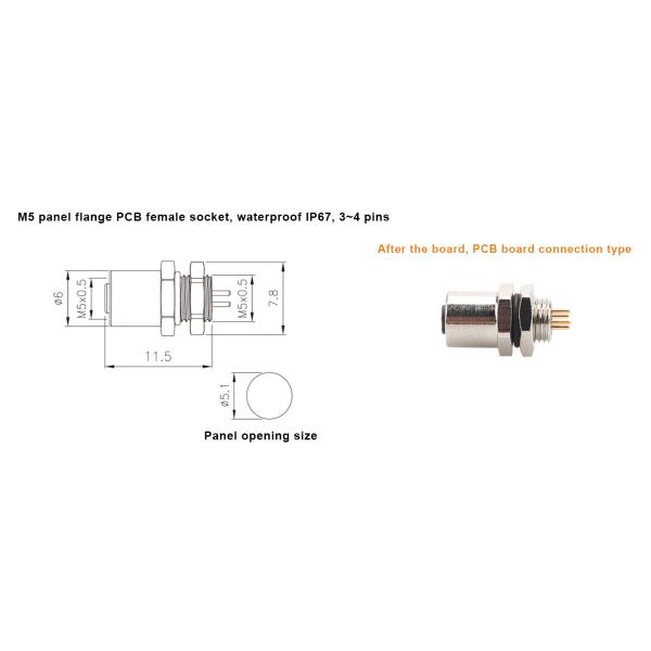 M5 Код-А Женский соединитель 4Pin Panel Flange PCB Socket IP67 Круговой интерфейс типа A