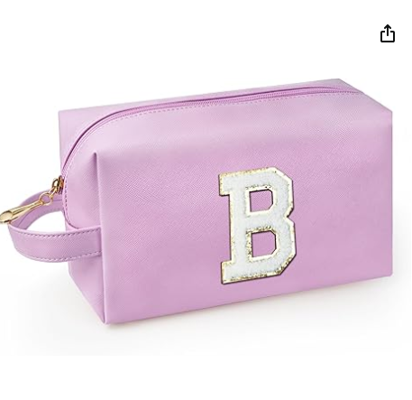Personalized Initial Makeup Bag with Handle, Preppy Cosmetic Bag with Inner Zipper Pocket, 8 9 10 11 12 13 14 Years Old Girl, Graduation Gifts for Teen Girls Women Teachers