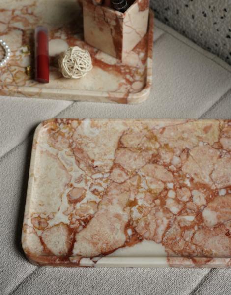 Italy Bvlgari Pink Marble Vanity Tray Luxury Durable For Jewelry Display