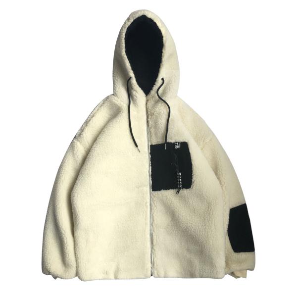 Two Tone Sherpa Fleece Mens Oversized Pullover Hoodie With Pocket Zip