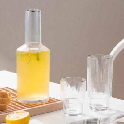 Ripple Bedside Water Carafe And Glass Set 30Oz Hand Blown Gold Or Silver Rim